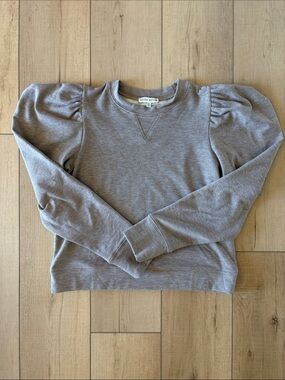 Moon River Beige Puff Sleeve Crewneck Pullover